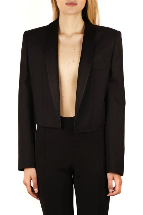 Wool Gabardine and Satin Carved Tuxedo Blazer 